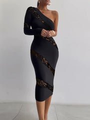 One Shoulder Lace Asymmetrical Dress Women's Clothing