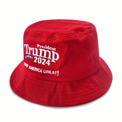 Red Bucket Hat Embroidery Hip Hop Casual Sunscreen Fisherman Cap
