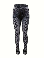 Hourglass Denim Print Skinny Leggings Casual Stretchy Leggings