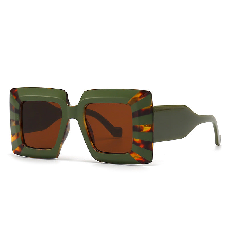 Oversized Square Frame Sunglasses Vintage Flat Top Stripe Shades Eyeglasses