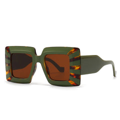 Oversized Square Frame Sunglasses Vintage Flat Top Stripe Shades Eyeglasses