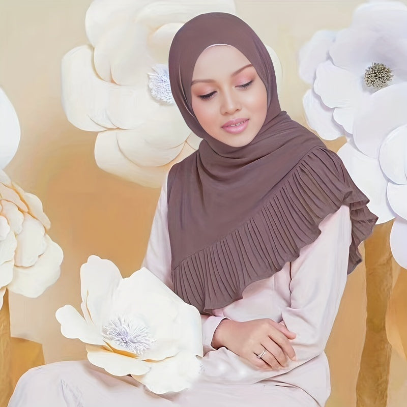 Pleated Ruffles Chiffon Hijab Solid Stitching Scarf Shawl for Women