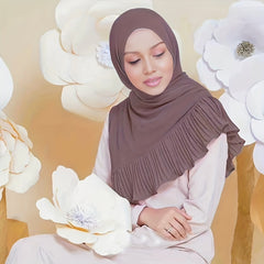 Pleated Ruffles Chiffon Hijab Solid Stitching Scarf Shawl for Women