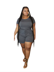 Short Sleeve Round Neck Romper Women's Stretch Casual Romper