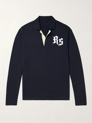 Retro Letter Pattern Knit Polo Shirt Men's Casual Lapel Pullover Sweater