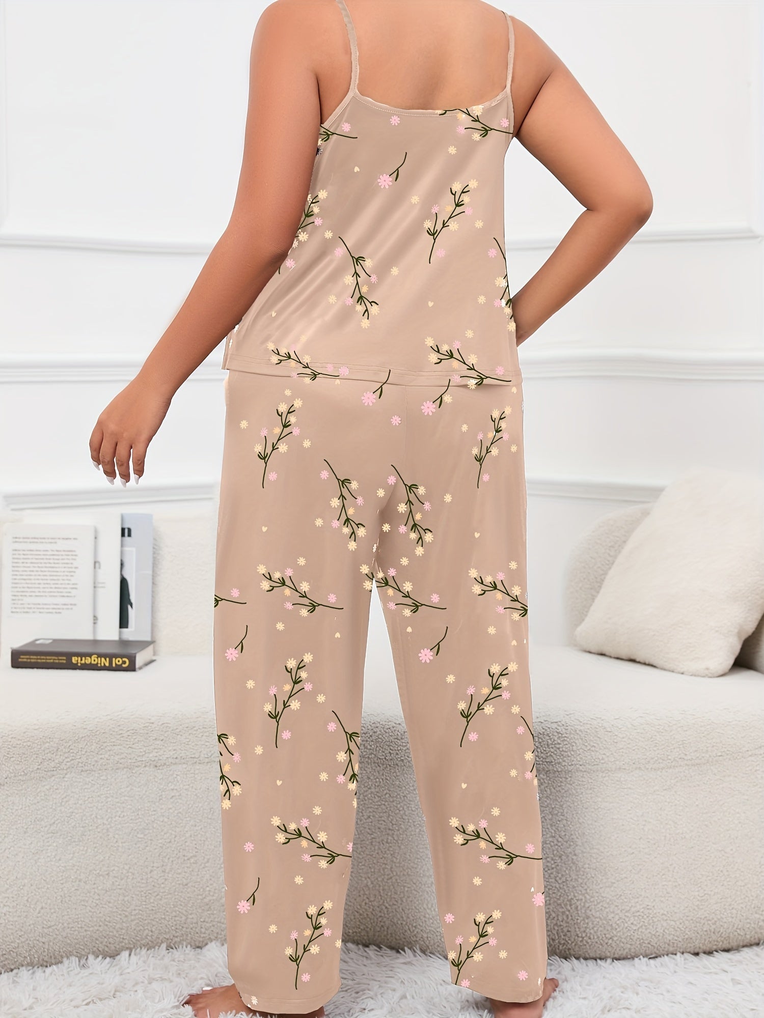 Floral Print Round Neck Cami & Pants Lounge Set