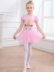 Unicorn Print Cap Sleeve Ballet Dress for Toddler Girls