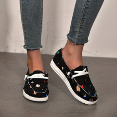 Women's Geometric Pattern Canvas Sneakers Lace Up Slip On Shoes