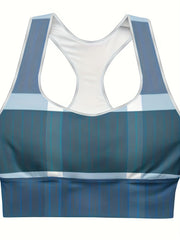 Plaid Print Round Neck Fitness Bra