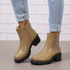 Women's Chunky Chelsea Boots Round Toe Zipper Short Boots Combat Boots