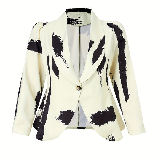 Casual Blazer Women's Plus Brush Print Long Sleeve Shawl Collar