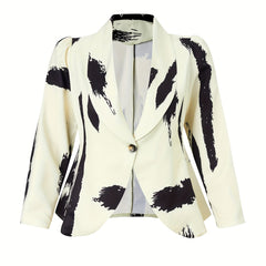 Casual Blazer Women's Plus Brush Print Long Sleeve Shawl Collar