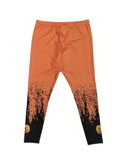 Halloween Leggings Women's Plus Funny Pumpkin Print High Rise High Str