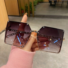 Square Sunglasses Rivet Decor Gradient Glasses UV400