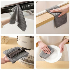 6pcs Waffle Grid Cleaning Cloth Quick Drying Kitchen Dishwashing