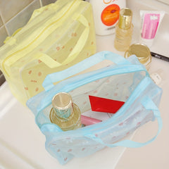 Floral Print Cosmetic Bag Lightweight Zipper Transparent Handbag