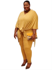 Solid Longline Tee & High Waist Legging Set Plus Size