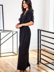 Bat Sleeve V-Neck Wide Leg Jumpsuit