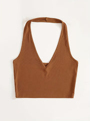 Women's Ribbed Halter Crop Top Slim Fit Tank