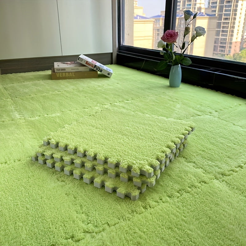 12pcs Plush Foam Floor Mat Interlocking Carpet Area Rug Anti Slip