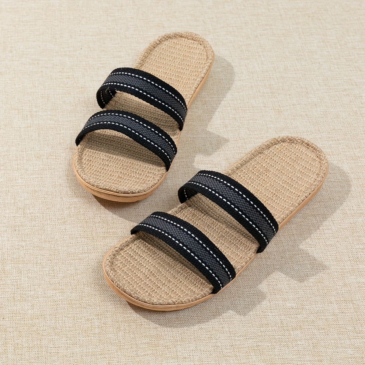Women's Double Braided Straps Sandals Slip On Flat Linen Sole Non slip Shoes