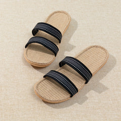 Women's Double Braided Straps Sandals Slip On Flat Linen Sole Non slip Shoes
