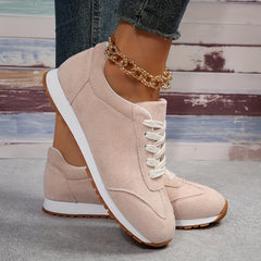 Women's Solid Platform Sneakers Casual Lace Up Outdoor Shoes