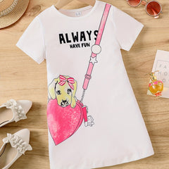 Toddler Girls Short Sleeve ALWAYS HAVE FUN Dog Graphic Dress