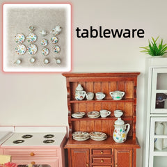 Mini Kitchen Display Cabinet Mini Ceramic Tableware Set 1:12 Kitchen Decor Props