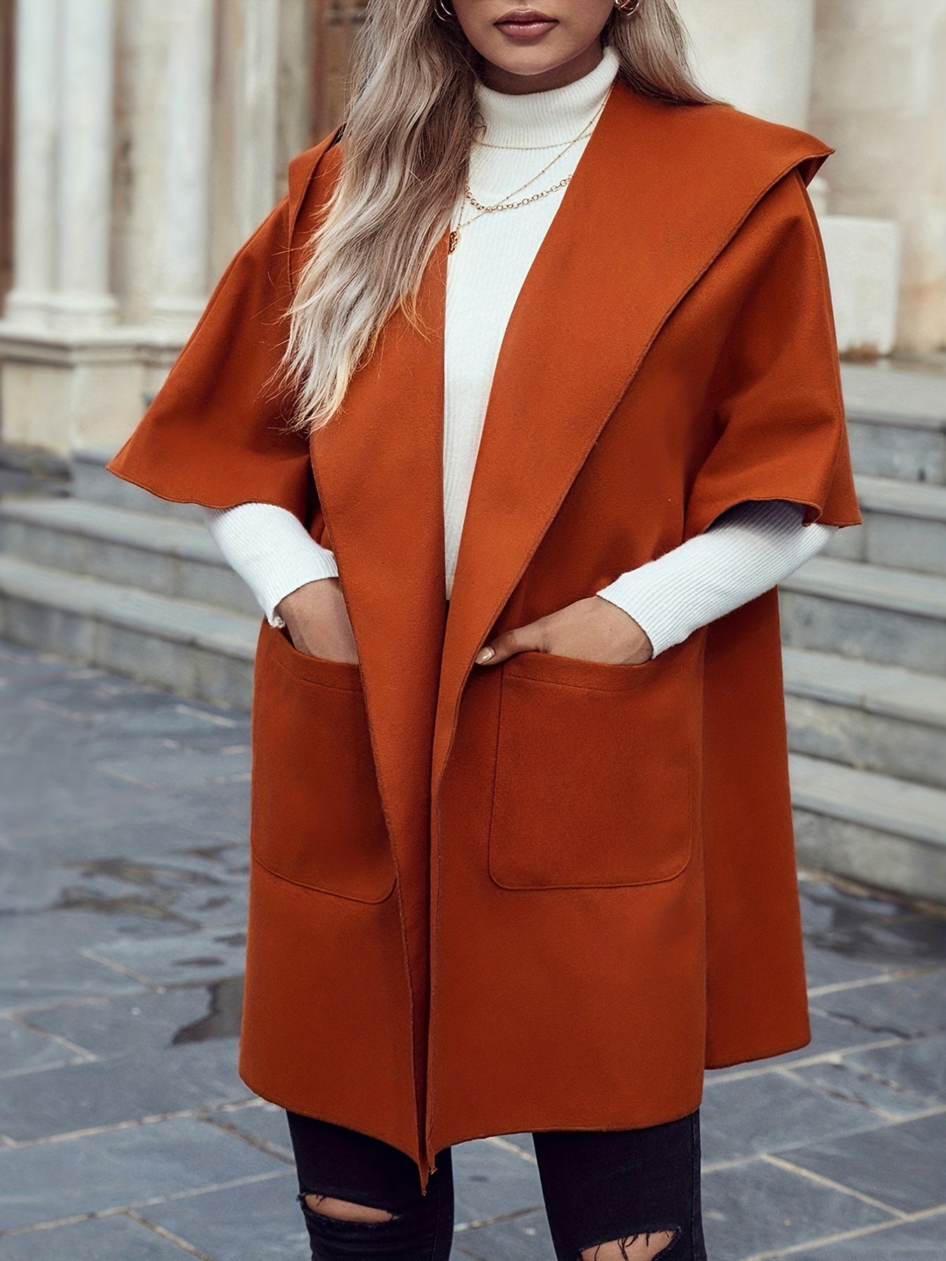 Vintage Hooded Coat with Pockets Women's Outerwear