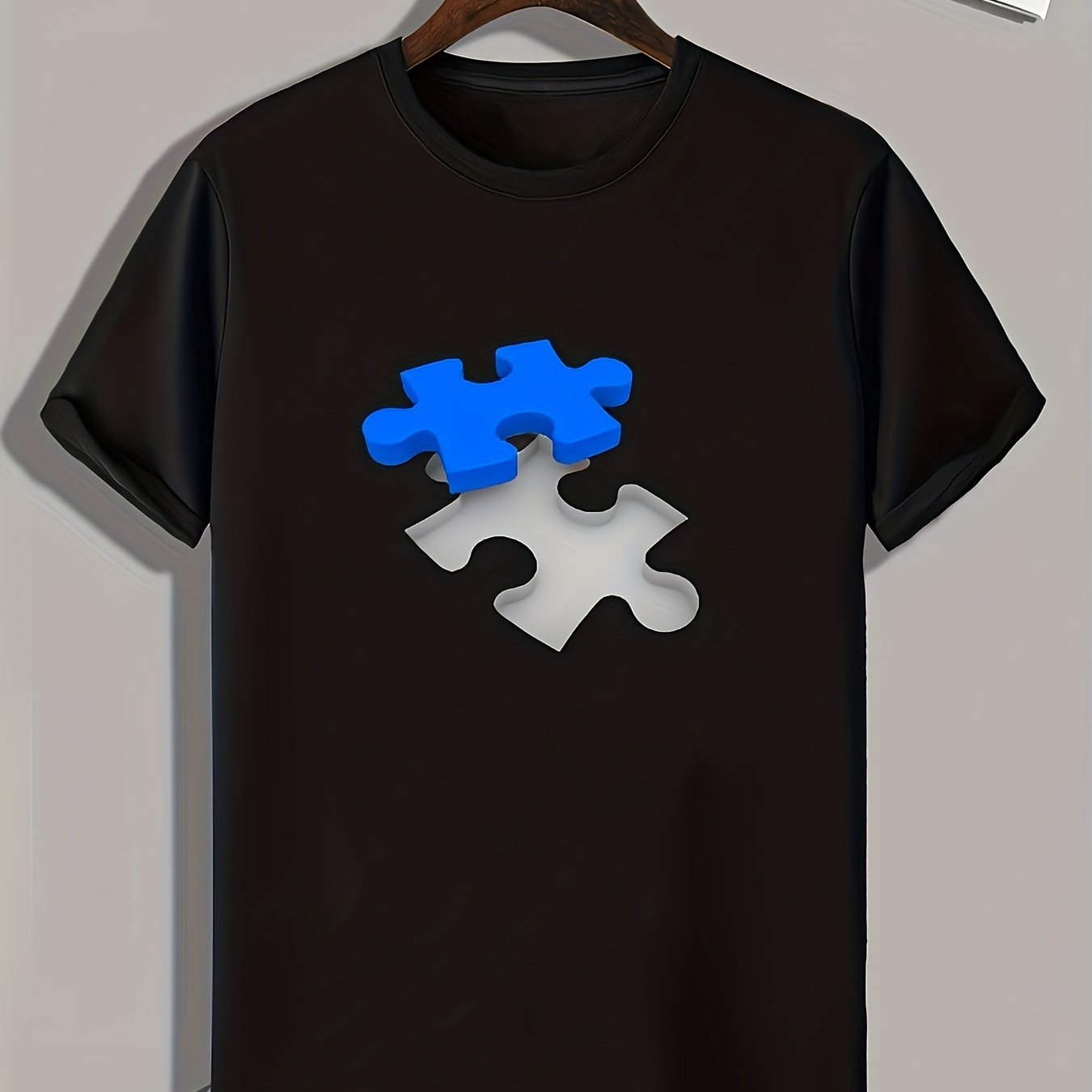 Puzzle Pattern Print Men's Sports T-shirt for Fitness Activities