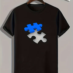 Puzzle Pattern Print Men's Sports T-shirt for Fitness Activities
