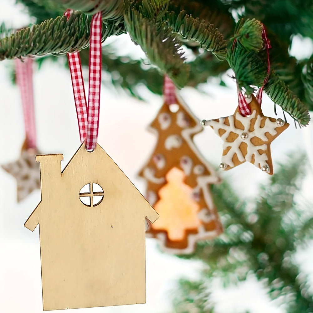 10pcs Wooden House Cutout Ornaments for Wedding Birthday Christmas