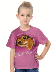 3D Cat Print Kids Short Sleeve T-shirt Summer Sports Clothes