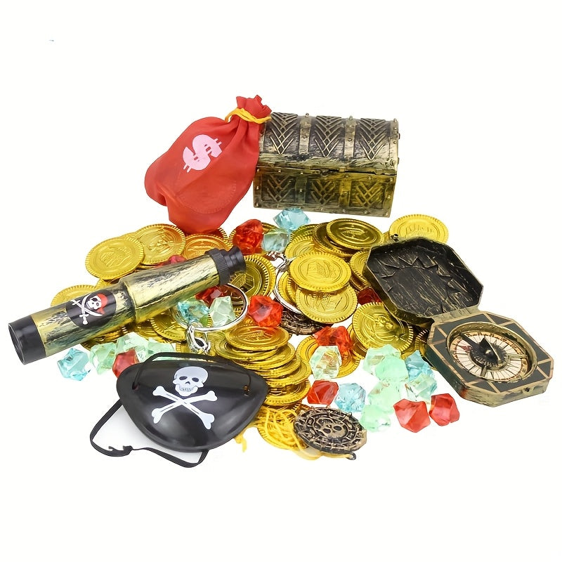 60pcs Pirate Costume Prop Set - Chests, Coins, Stones, Bags - Party Decorations