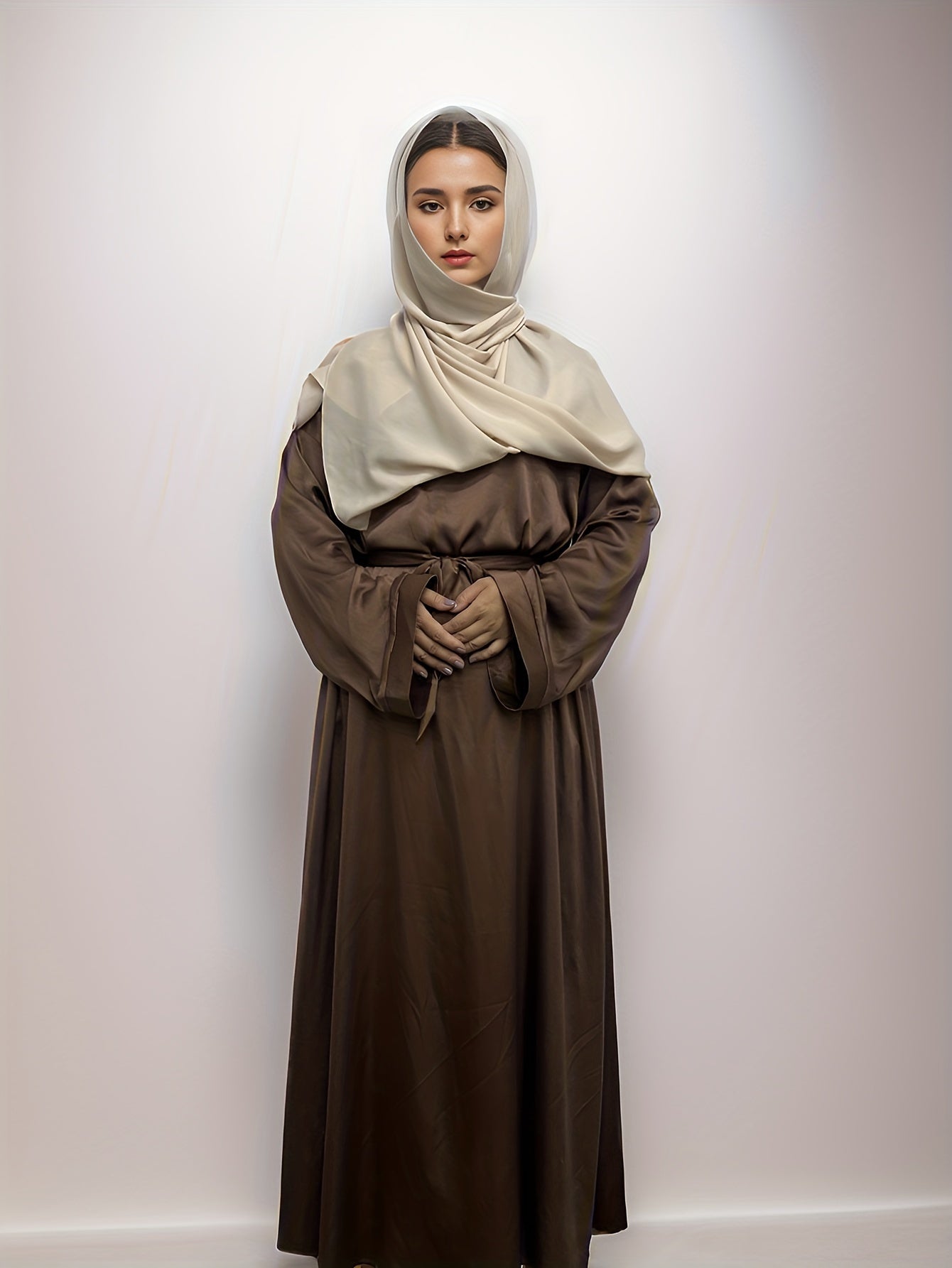 Casual Abaya Dress Women's Plus Solid Long Sleeve Round Neck