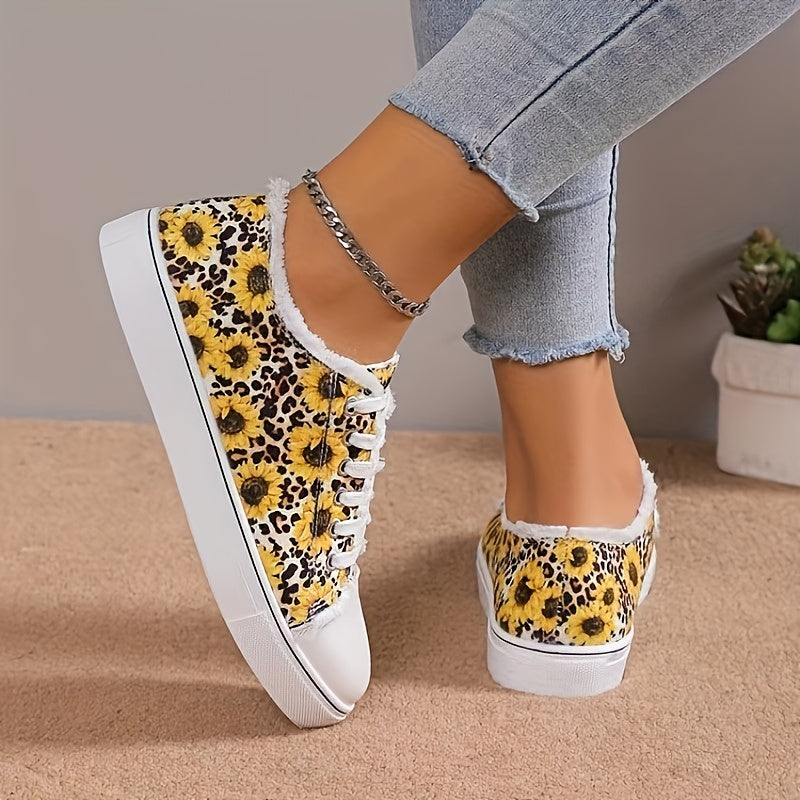 Sunflower & Leopard Print Trim Lightweight Skate Shoes
