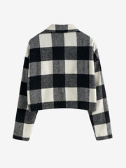 Plaid Lapel Button Jacket Long Sleeve Casual Outerwear Fall & Spring