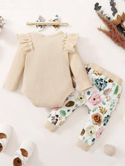 Baby Girls Outfit Lovely Print Romper Bow Skirt Pants Headband 3pcs Set