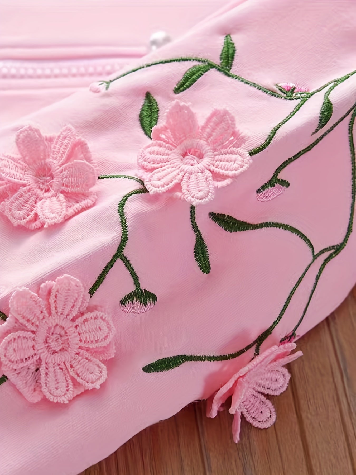 Girl's Floral Embroidered Jacket & Sweatpants Set for Spring