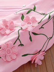 Girl's Floral Embroidered Jacket & Sweatpants Set for Spring
