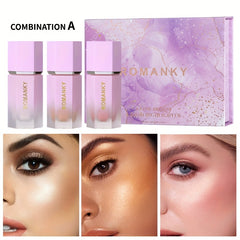 3-Piece Liquid Highlighter Set for Face and Body Glow Makeup