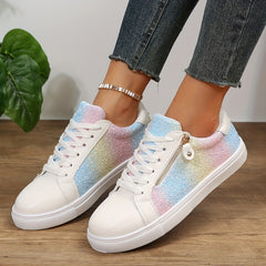 Colorful Faux Leather Skate Shoes Flat Zipper