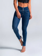 High Waist Skinny Jeans button Solid Denim Pants