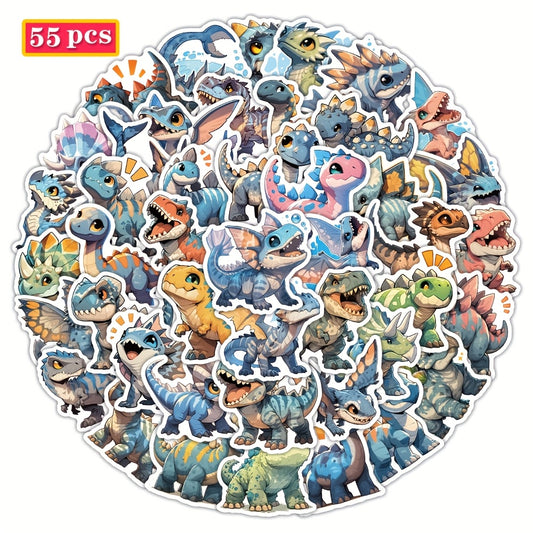 55pcs Dinosaur Stickers Reusable Vinyl Decals for Water Bottles Notebooks Phone