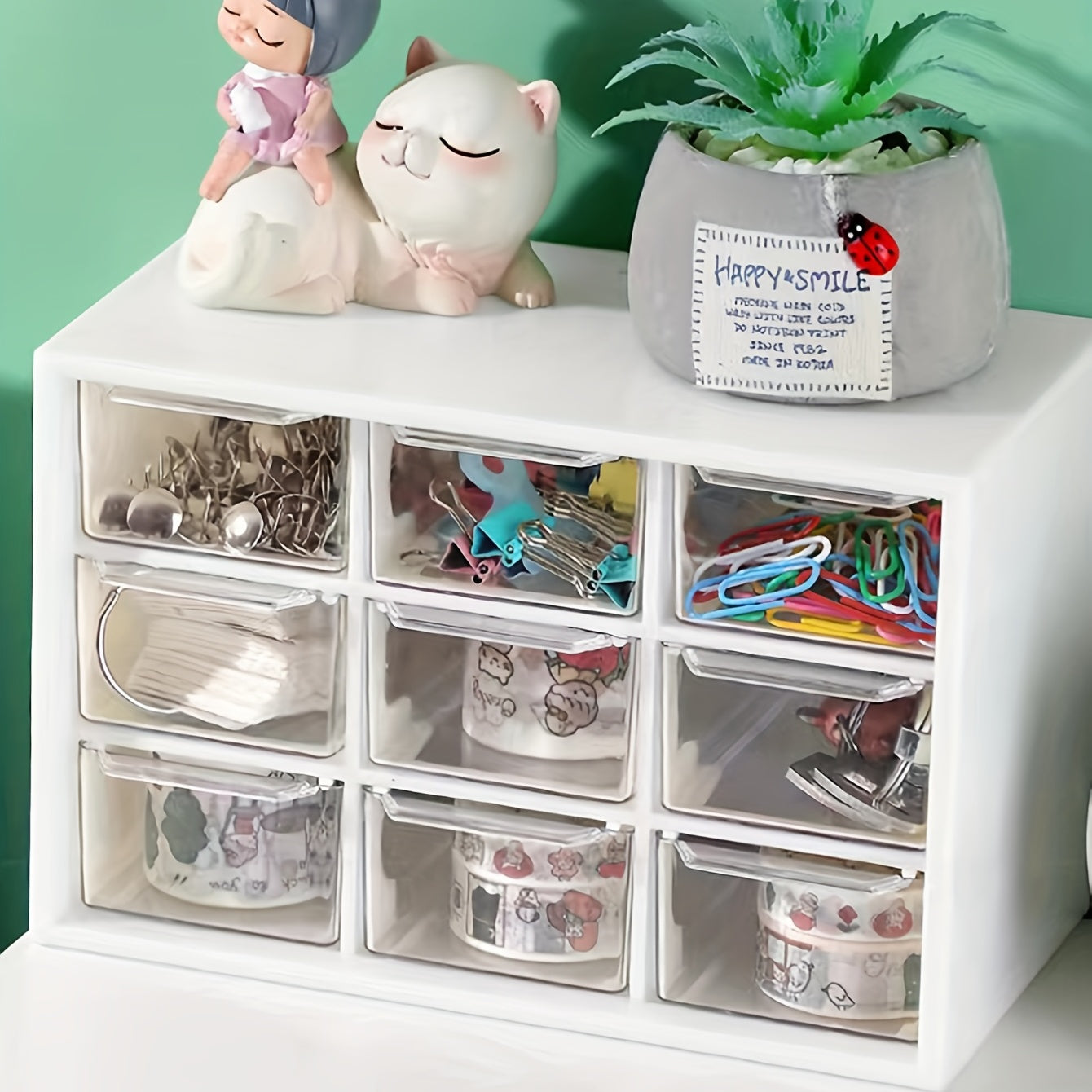 Plastic Desktop Drawer Organizer With 9 Cubes Storage Box Waterproof