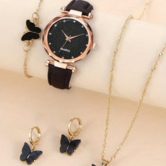 Women's PVC Strap Round Dial Watch & Jewelry Set for Daily Life