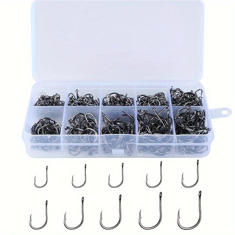 High Carbon Steel Fishing Hooks Set, Saltwater/Freshwater Barbed Fishhooks