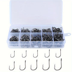 High Carbon Steel Fishing Hooks Set, Saltwater/Freshwater Barbed Fishhooks
