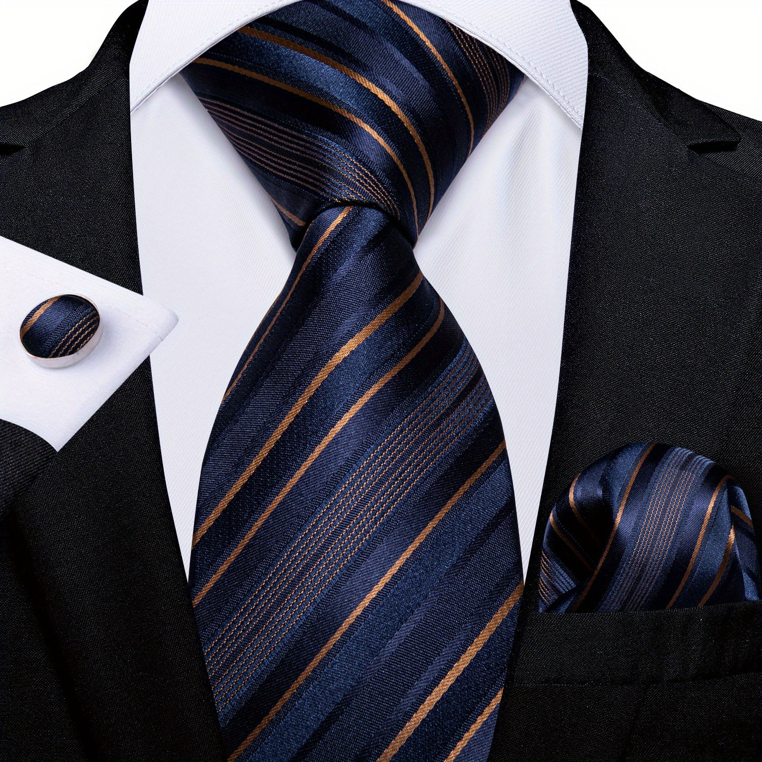 Silk Striped Necktie Red Green Tie Set for Men Wedding